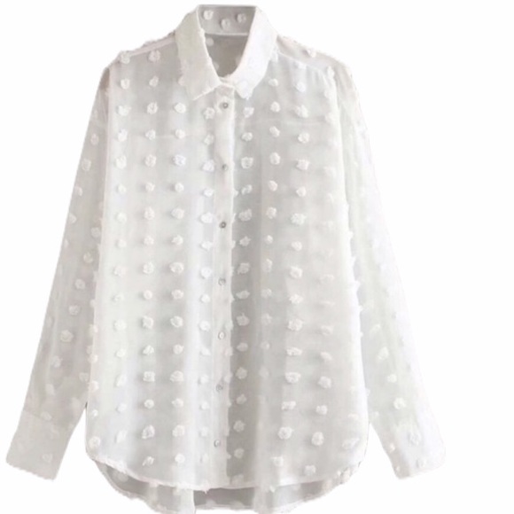 Tops - PLUS white Swiss dot long sleeve blouse